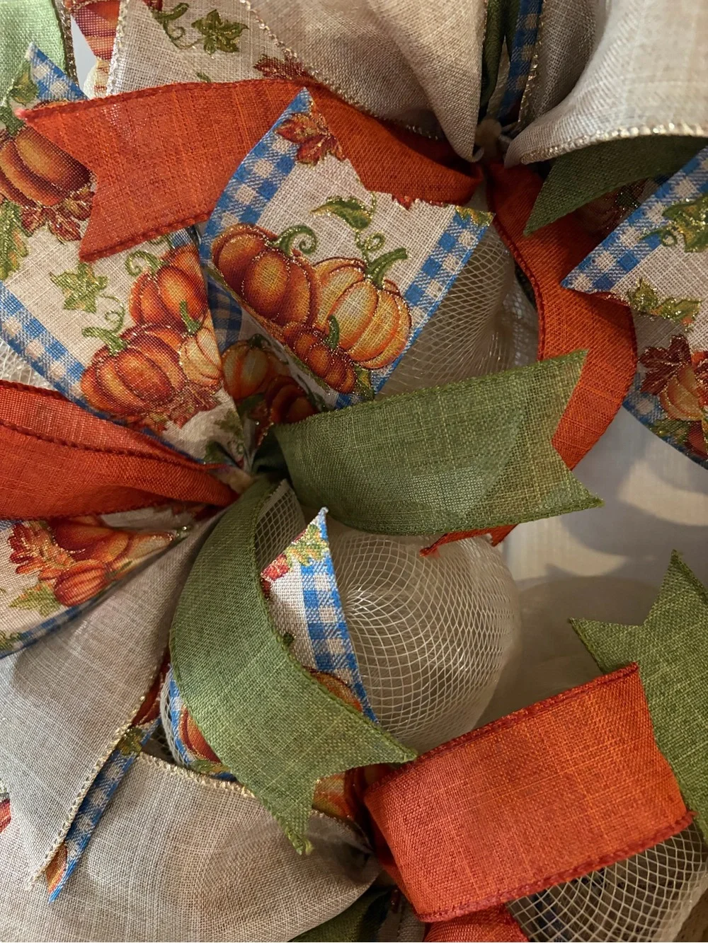 Autumn Harvest Ribbon Wreath - Orange, Green, Beige